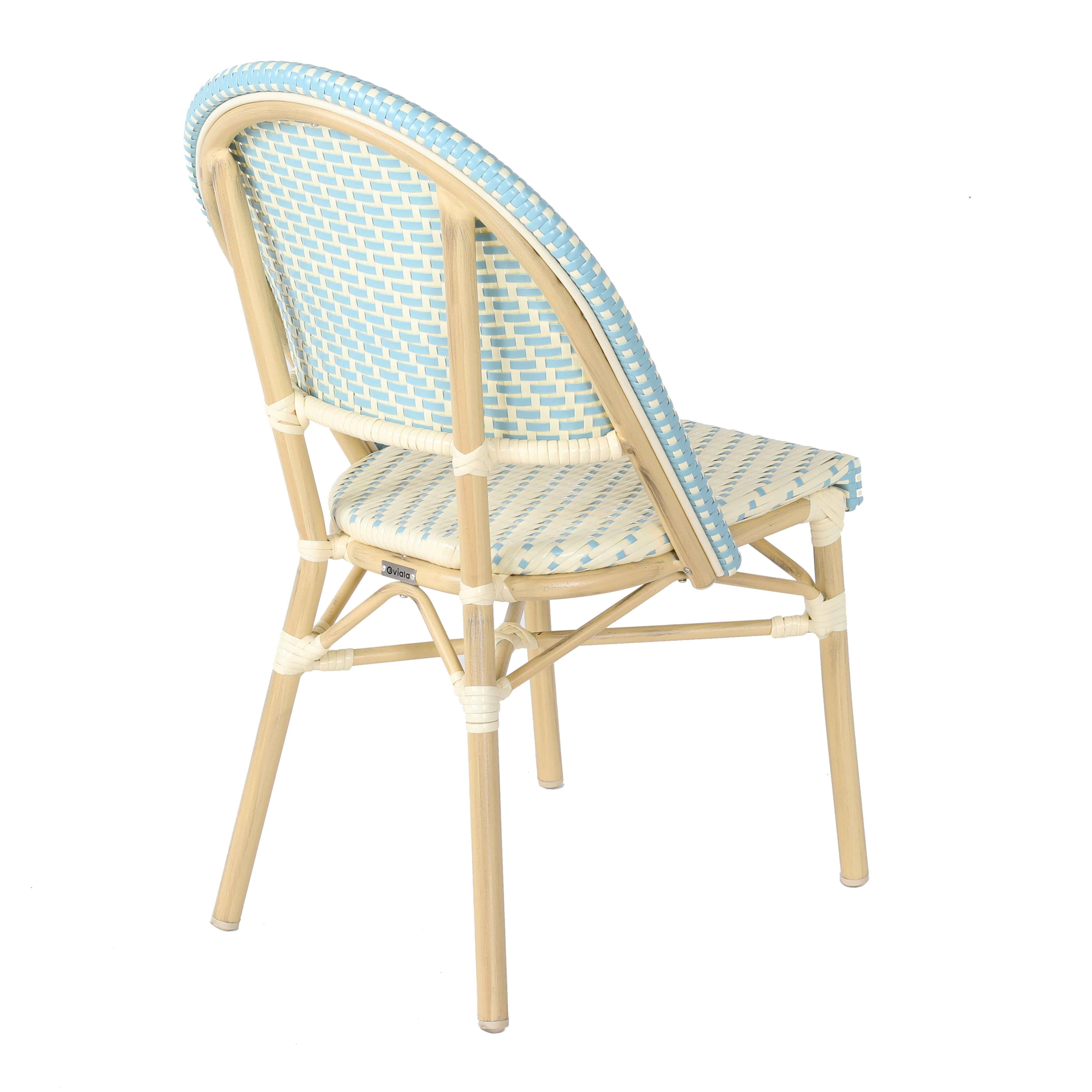 Oviala - Chaise de terrasse bistrot parisien en aluminium et rotin bleu Marais - Oviala - Imagen 3
