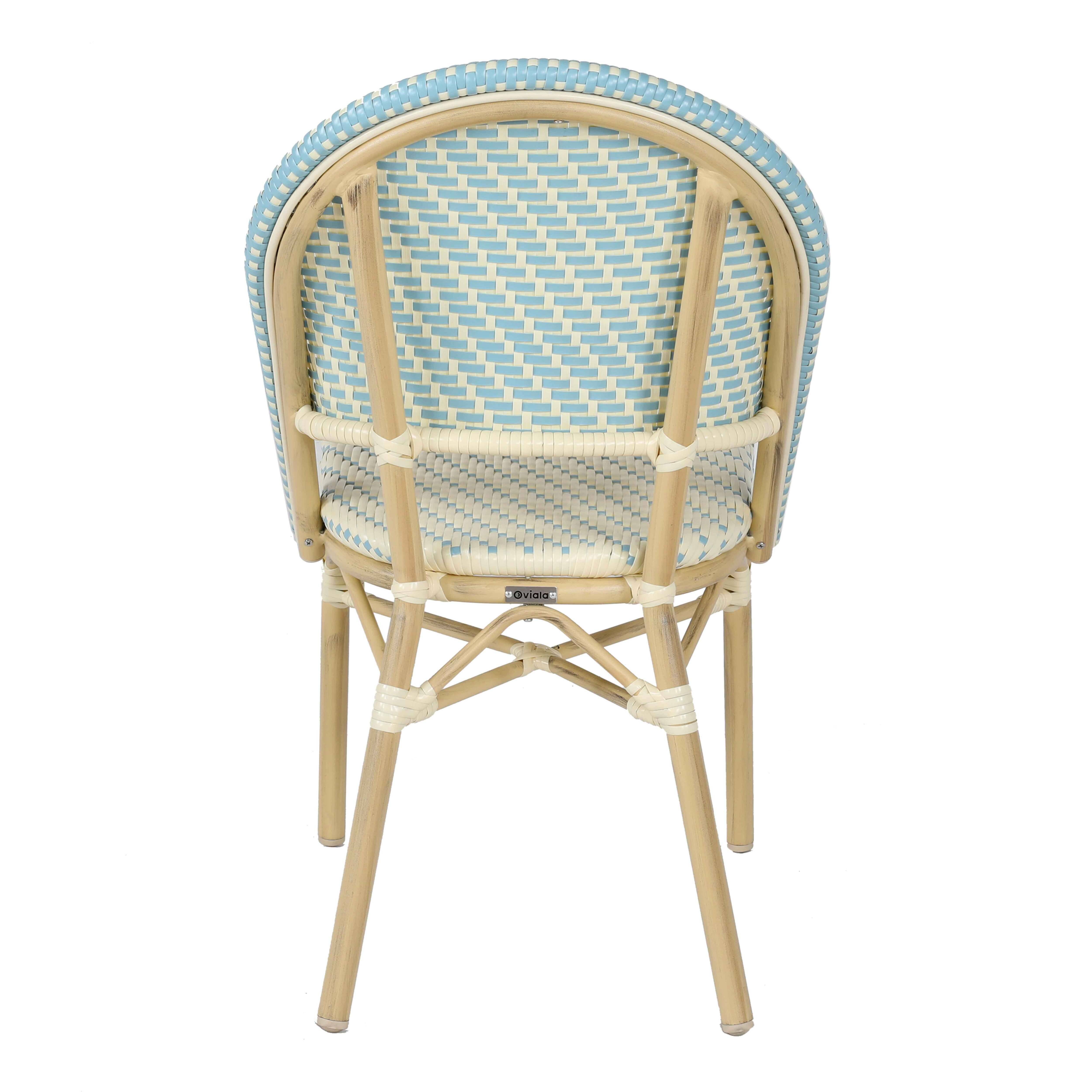 Oviala - Chaise de terrasse bistrot parisien en aluminium et rotin bleu Marais - Oviala - Imagen 4