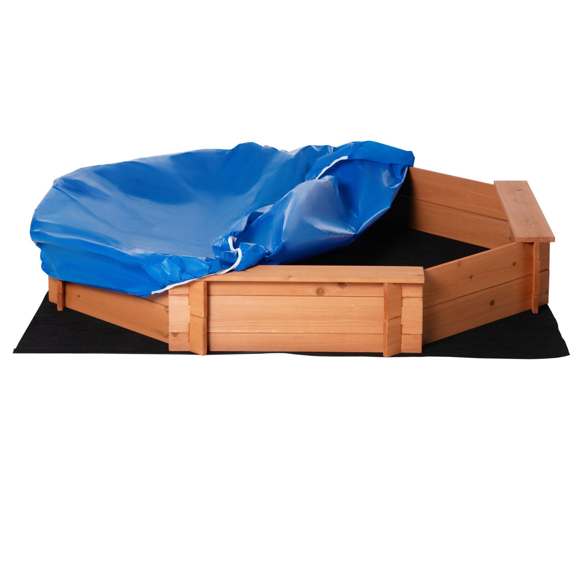 Outsunny - Bac à sable bois octogonal dim. 139,5L x 139,5l x 21,5H cm - 4 bancs - bâche de couverture, non tissé de sol inclus - bois sapin pré-huilé - Outsunny - Imagen 1