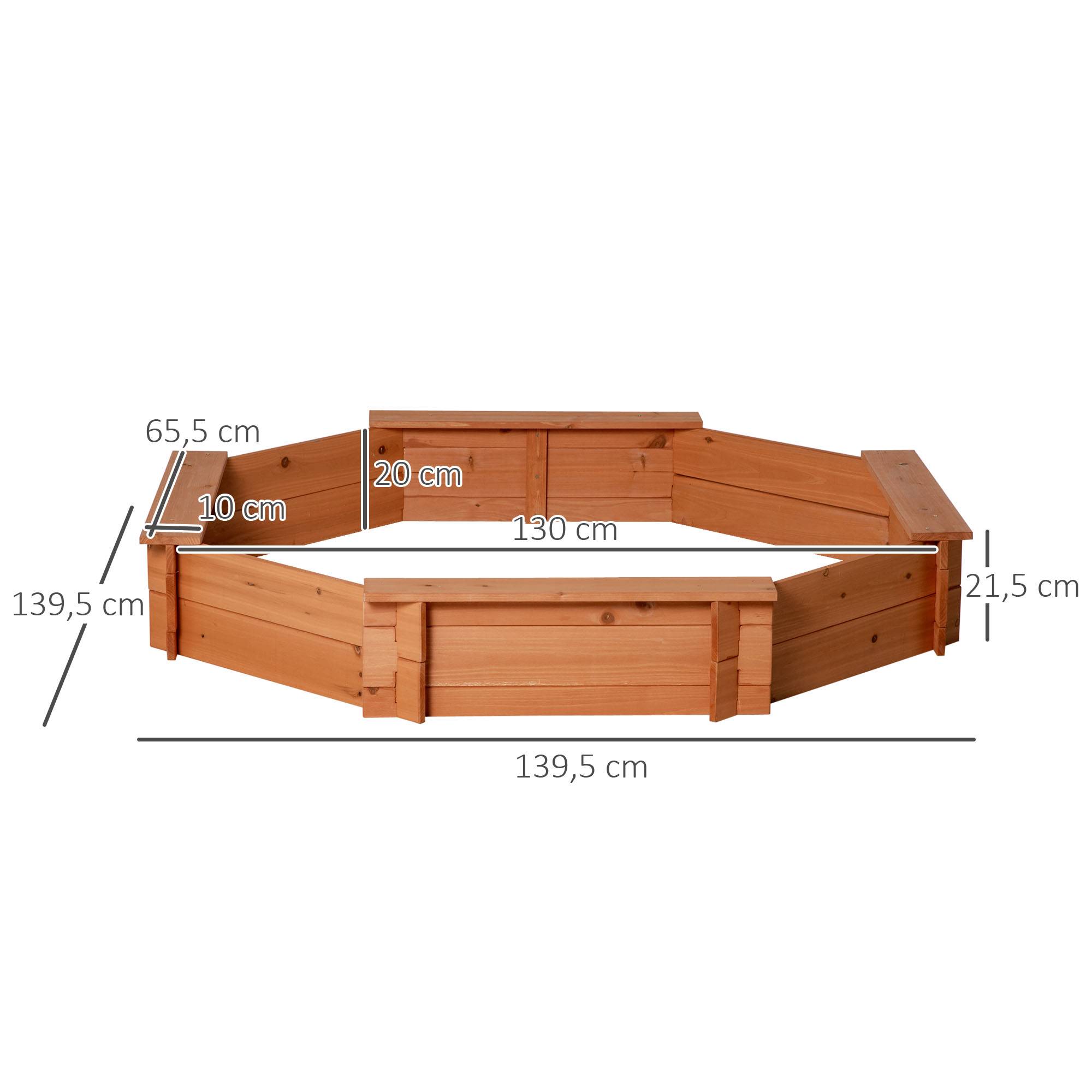Outsunny - Bac à sable bois octogonal dim. 139,5L x 139,5l x 21,5H cm - 4 bancs - bâche de couverture, non tissé de sol inclus - bois sapin pré-huilé - Outsunny - Imagen 3