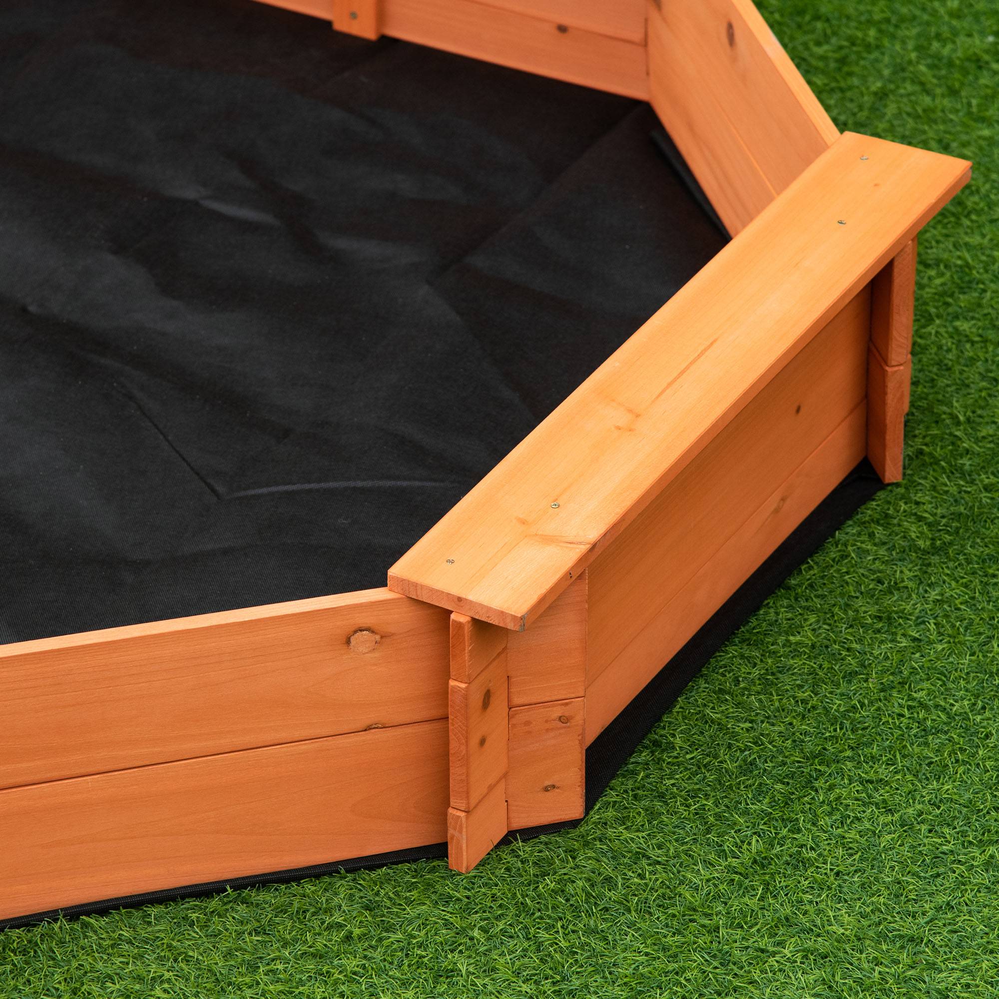 Outsunny - Bac à sable bois octogonal dim. 139,5L x 139,5l x 21,5H cm - 4 bancs - bâche de couverture, non tissé de sol inclus - bois sapin pré-huilé - Outsunny - Imagen 8