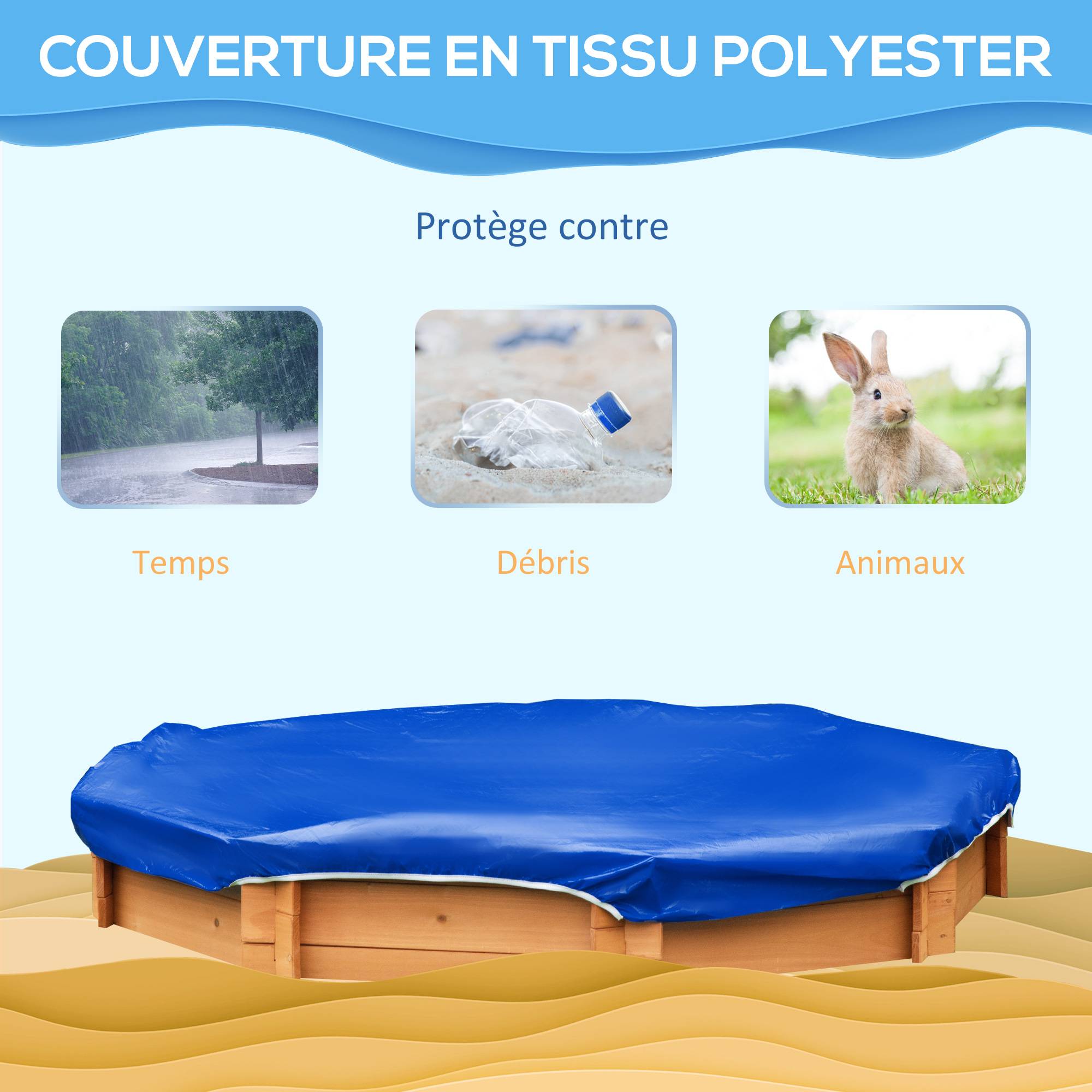 Outsunny - Bac à sable bois octogonal dim. 139,5L x 139,5l x 21,5H cm - 4 bancs - bâche de couverture, non tissé de sol inclus - bois sapin pré-huilé - Outsunny - Imagen 4