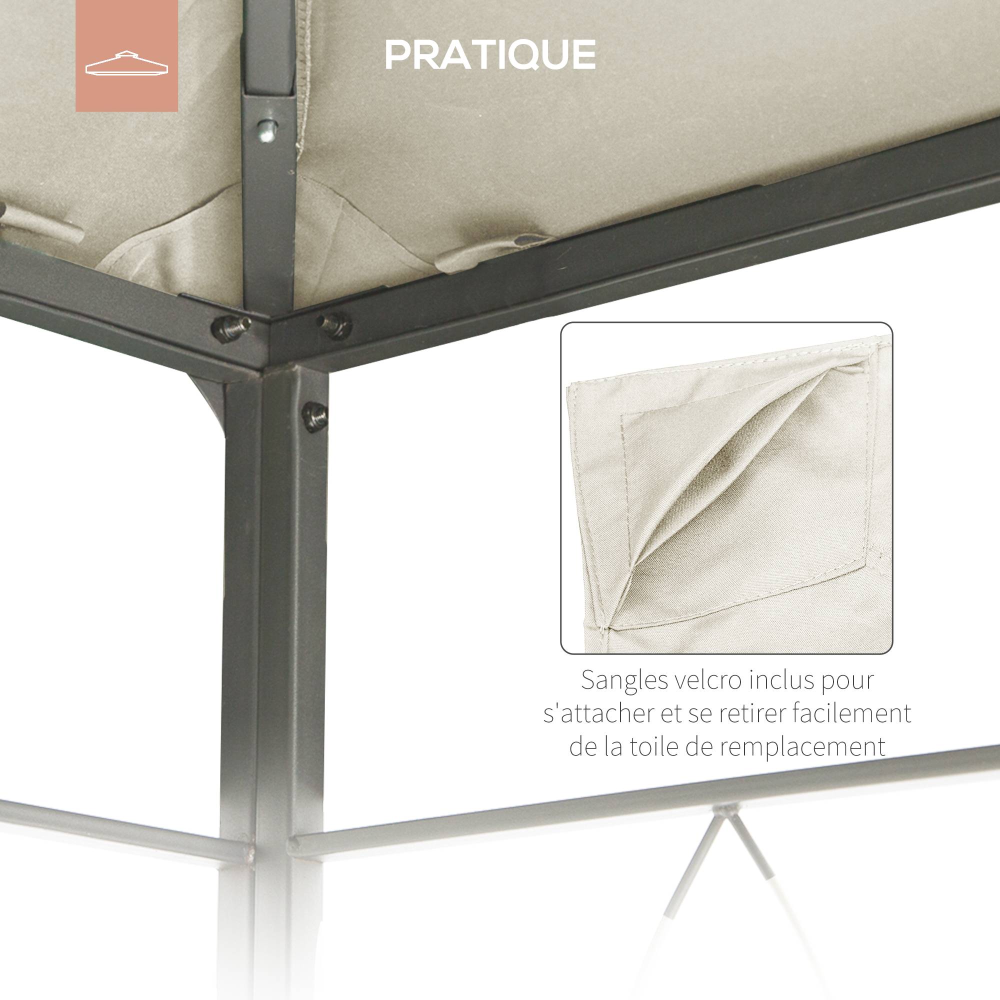 Outsunny - Toile de rechange pavillon tonnelle gazebo 3x3m anti-UV tissu polyester haute densité 180g/m² crème - Outsunny - Imagen 5