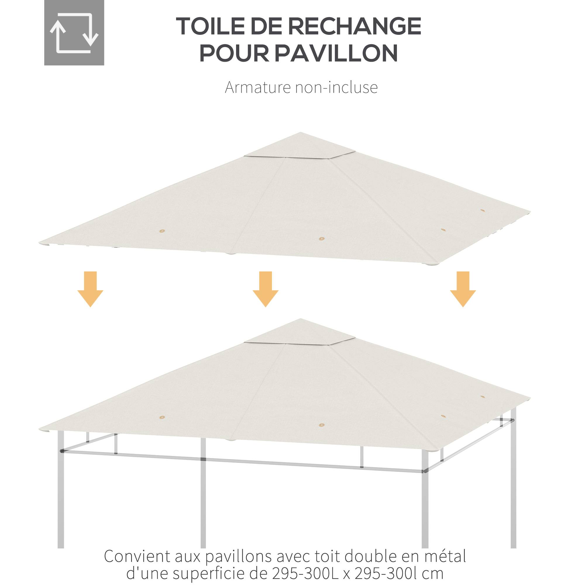 Outsunny - Toile de rechange pavillon tonnelle gazebo 3x3m anti-UV tissu polyester haute densité 180g/m² crème - Outsunny - Imagen 7