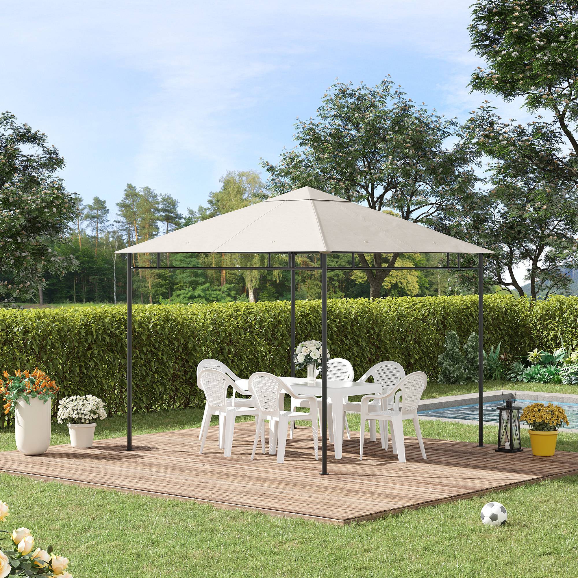 Outsunny - Toile de rechange pavillon tonnelle gazebo 3x3m anti-UV tissu polyester haute densité 180g/m² crème - Outsunny - Imagen 2