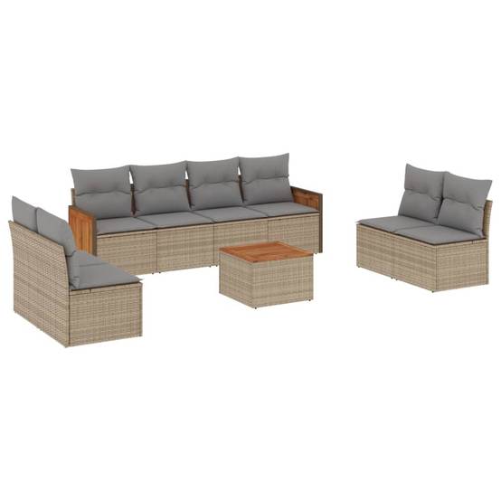 Salon de Jardin 9 pcs Beige Résine Tressée Modulable avec Rangement et Coussins Gris Clair – ComfortXL Outdoor Living - Image 2