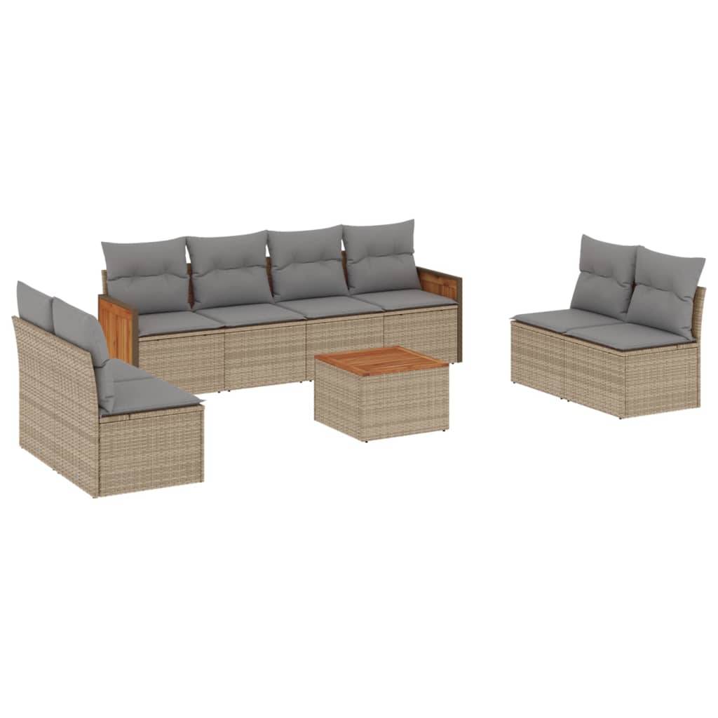 Salon de Jardin 9 pcs Beige Résine Tressée Modulable avec Rangement et Coussins Gris Clair – ComfortXL Outdoor Living - Image 2