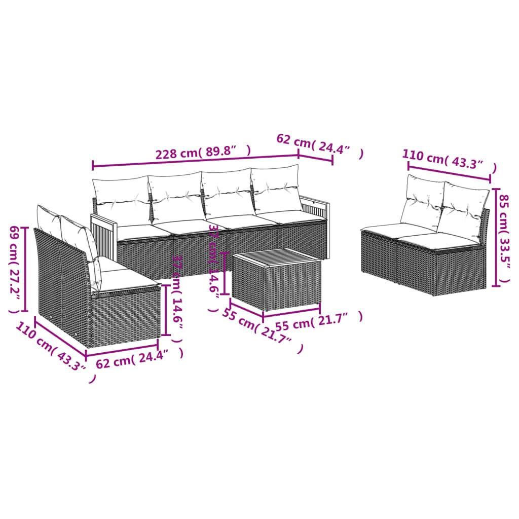 Salon de Jardin 9 pcs Beige Résine Tressée Modulable avec Rangement et Coussins Gris Clair – ComfortXL Outdoor Living - Image 3