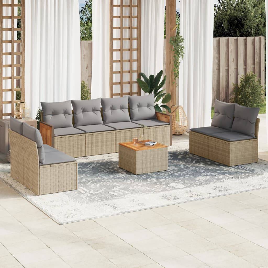 Salon de Jardin 9 pcs Beige Résine Tressée Modulable avec Rangement et Coussins Gris Clair – ComfortXL Outdoor Living - Image 1