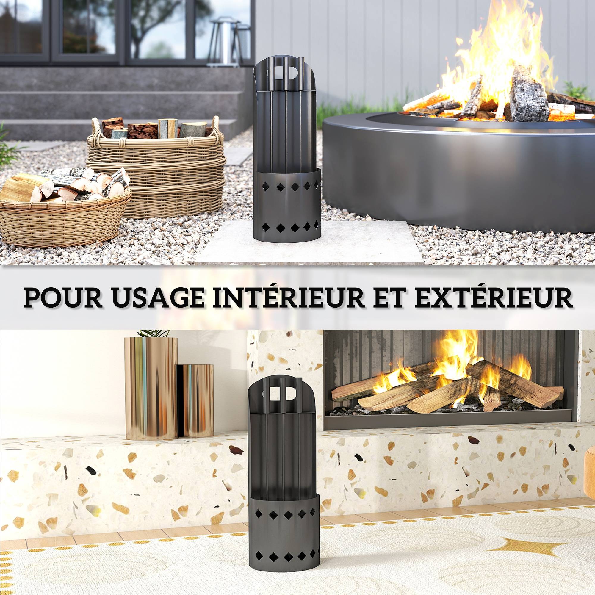 ComfortXL - Serviteur de cheminée 4 pièces en métal noir 20 x 14 x 57 cm avec seau pour entretien et rangement du foyer - Image 6