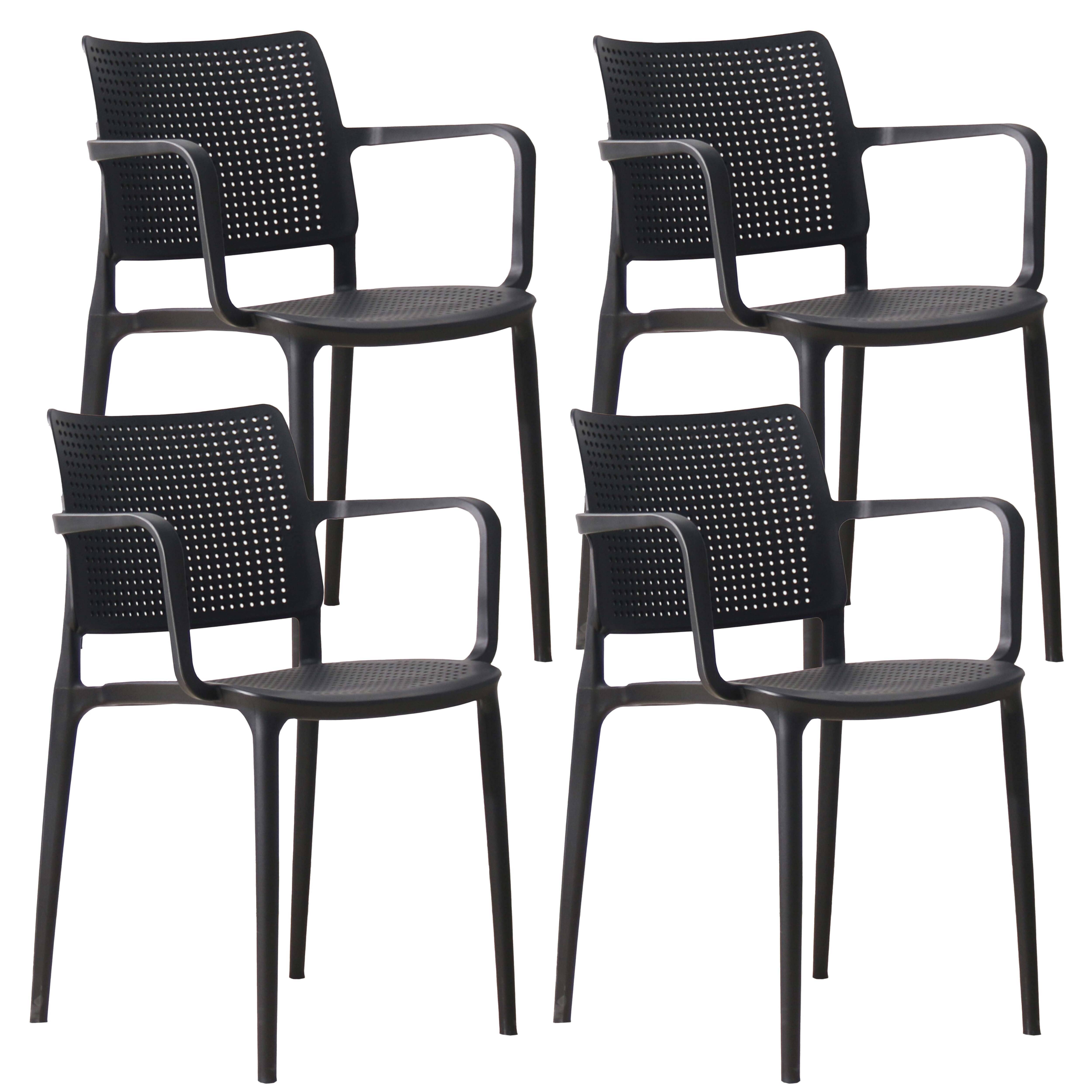 Oviala - Lot de 4 chaises de terrasse en plastique noir Riga - Oviala - Image 1