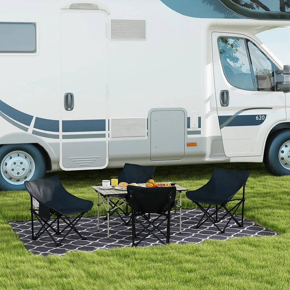 KOMHTOM - Chaise de camping pliable avec sac de transport et pochette latérale compact ultra légère noir - Image 1