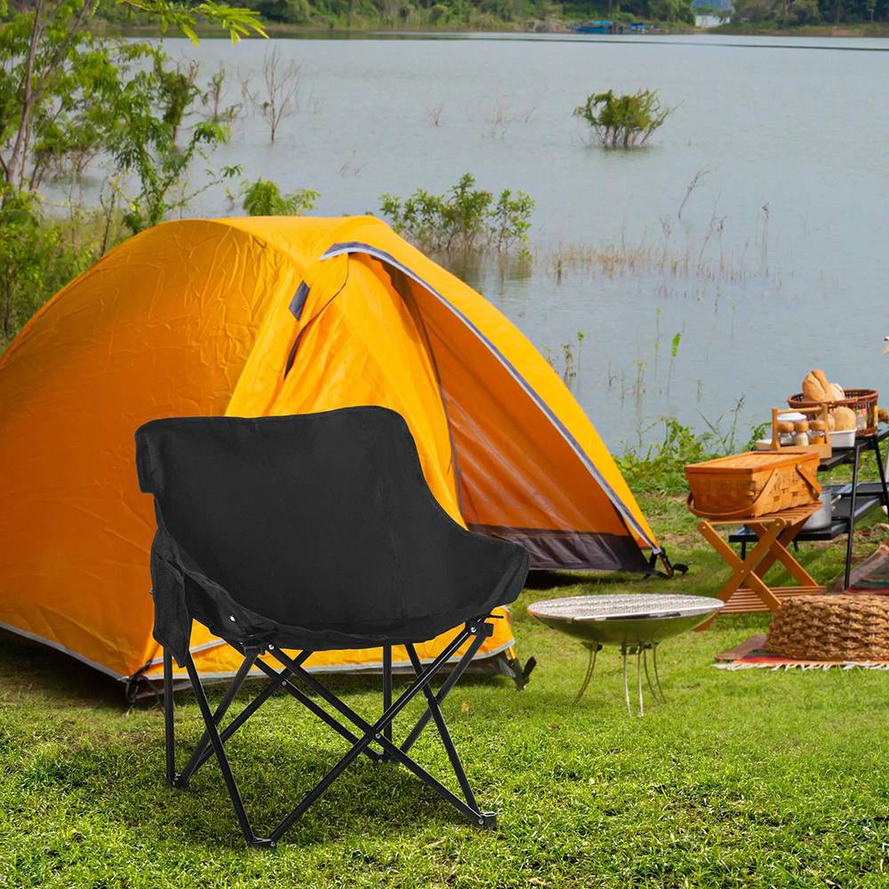 KOMHTOM - Chaise de camping pliable avec sac de transport et pochette latérale compact ultra légère noir - Image 2
