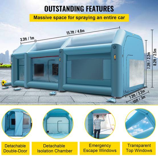 Vevor - VEVOR Cabine peinture gonflable 6x3x2.5m, Oxford 210D PVC, souffleurs 680W+330W, tunnel pour mécaniciens. - Image 4