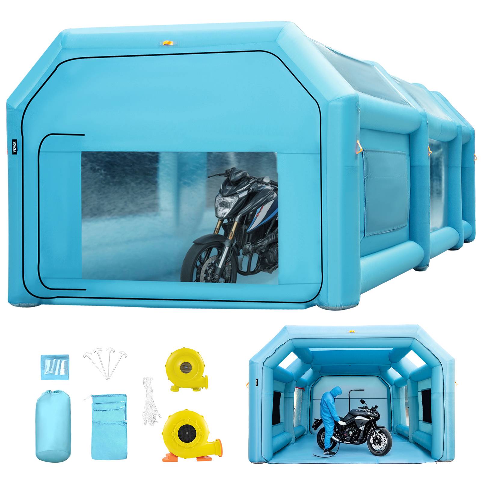 Vevor - VEVOR Cabine peinture gonflable 6x3x2.5m, Oxford 210D PVC, souffleurs 680W+330W, tunnel pour mécaniciens. - Image 1