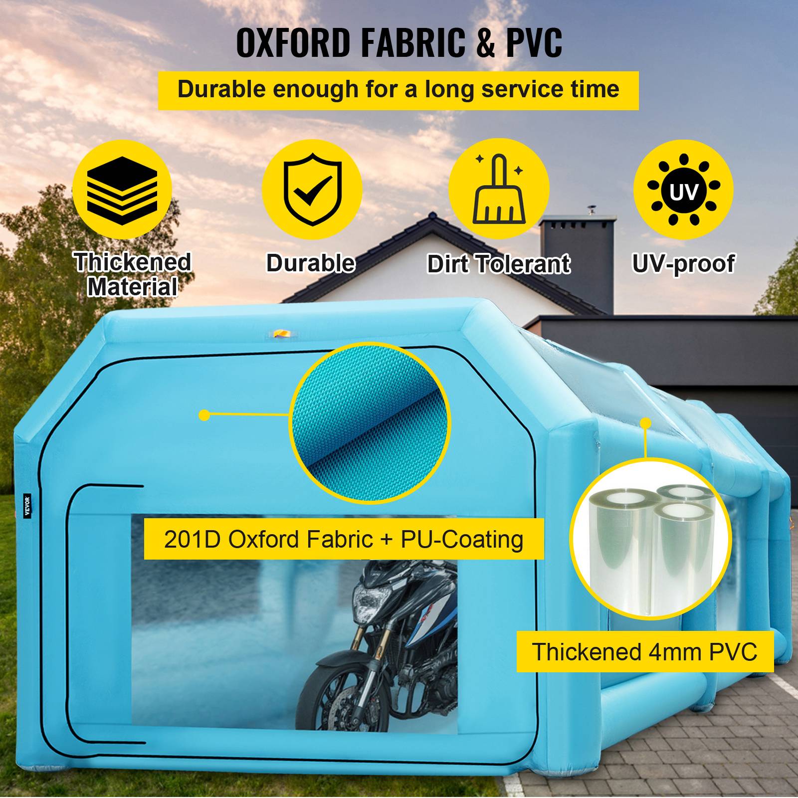 Vevor - VEVOR Cabine peinture gonflable 6x3x2.5m, Oxford 210D PVC, souffleurs 680W+330W, tunnel pour mécaniciens. - Image 3