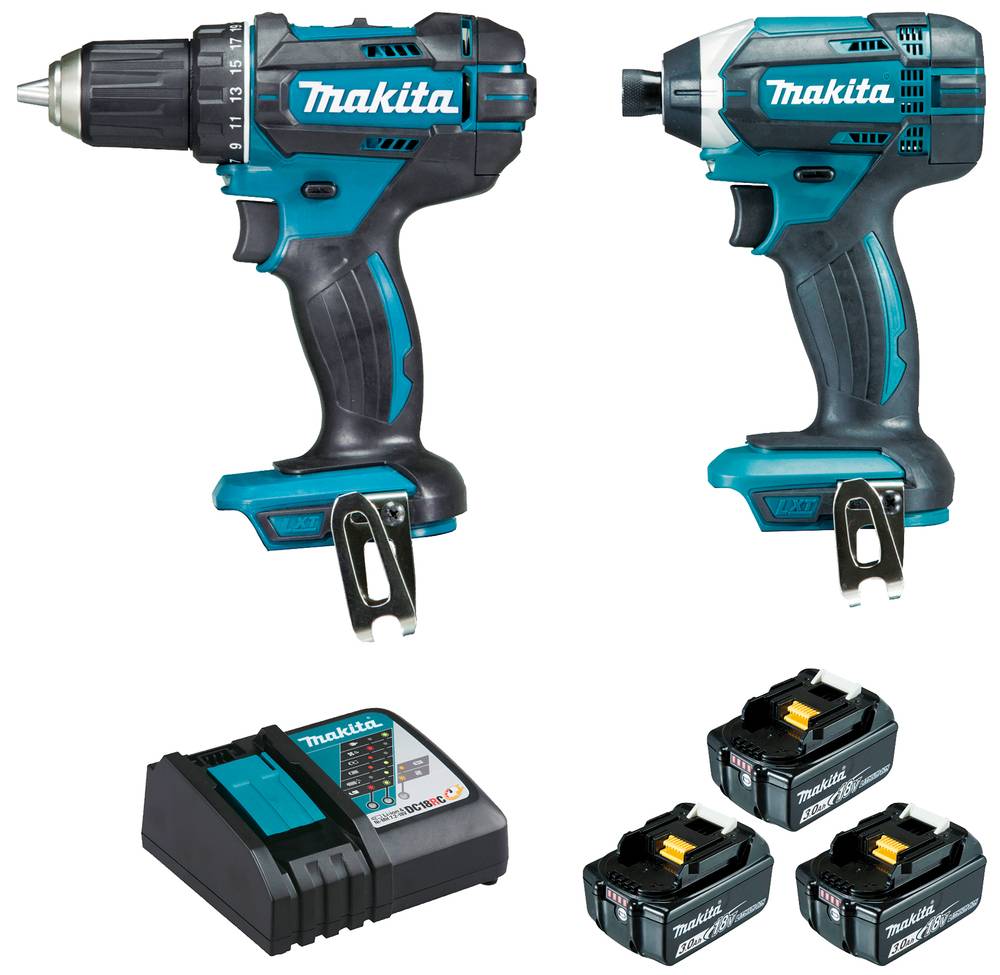 Ensemble de 2 machines 18V Perceuse visseuse DDF482 + Visseuse à chocs DTD152 - MAKITA - avec 3 batteries 18V 3.0A - chargeur rapide - 1 MakPac - DLX2 - Image 1