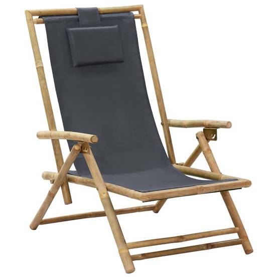 Maison Chic - Chaise de relaxation inclinable - Bain de soleil - Transat Gris foncé Bambou et tissu HL91 - Image 2