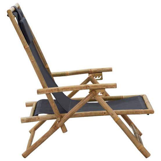 Maison Chic - Chaise de relaxation inclinable - Bain de soleil - Transat Gris foncé Bambou et tissu HL91 - Image 3