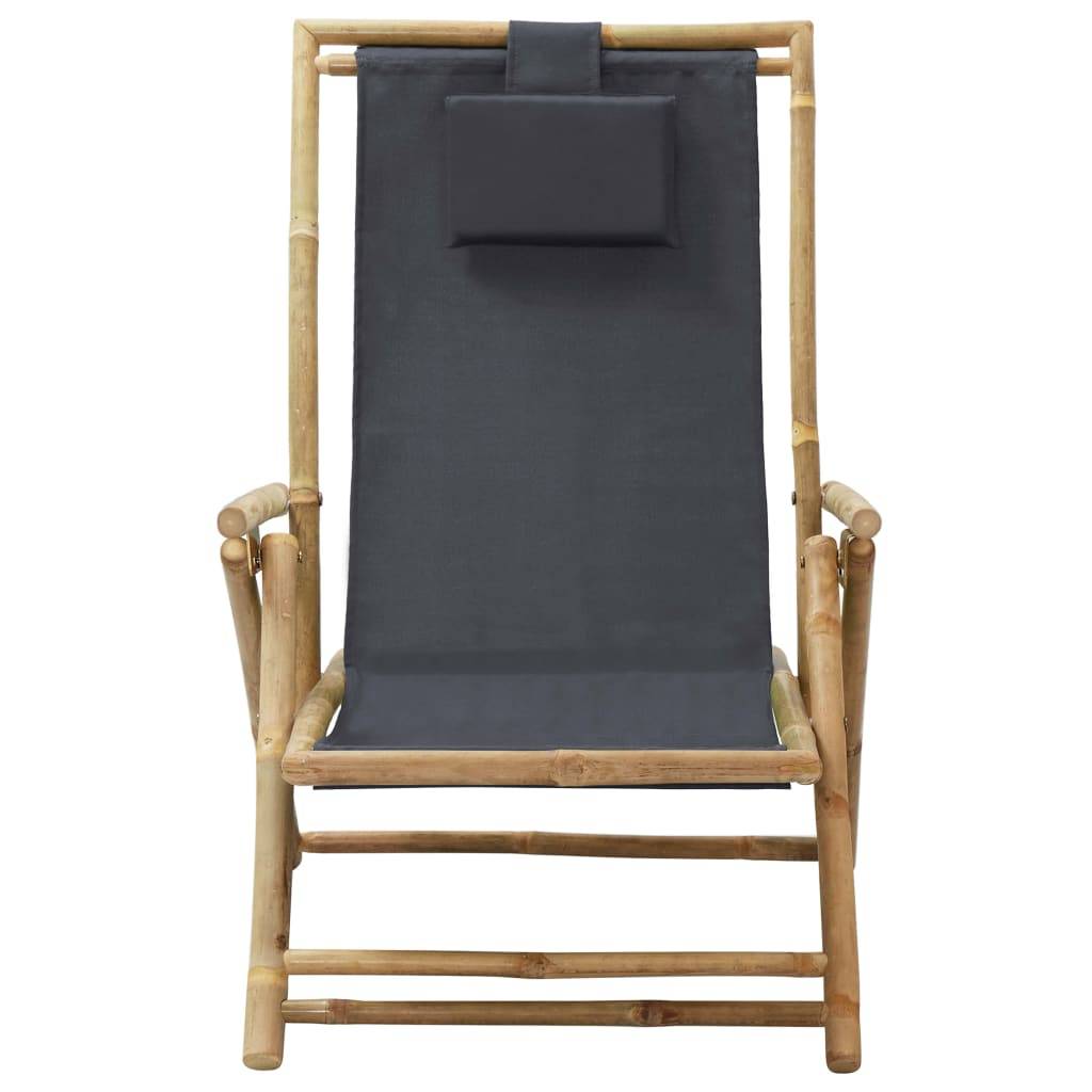 Maison Chic - Chaise de relaxation inclinable - Bain de soleil - Transat Gris foncé Bambou et tissu HL91 - Image 1