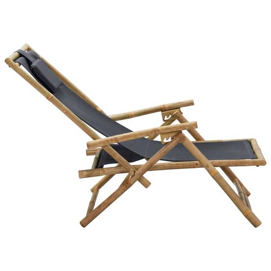 Maison Chic - Chaise de relaxation inclinable - Bain de soleil - Transat Gris foncé Bambou et tissu HL91 - Image 4