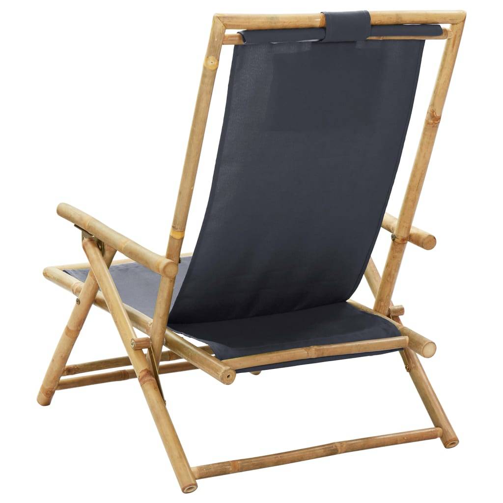 Maison Chic - Chaise de relaxation inclinable - Bain de soleil - Transat Gris foncé Bambou et tissu HL91 - Image 5