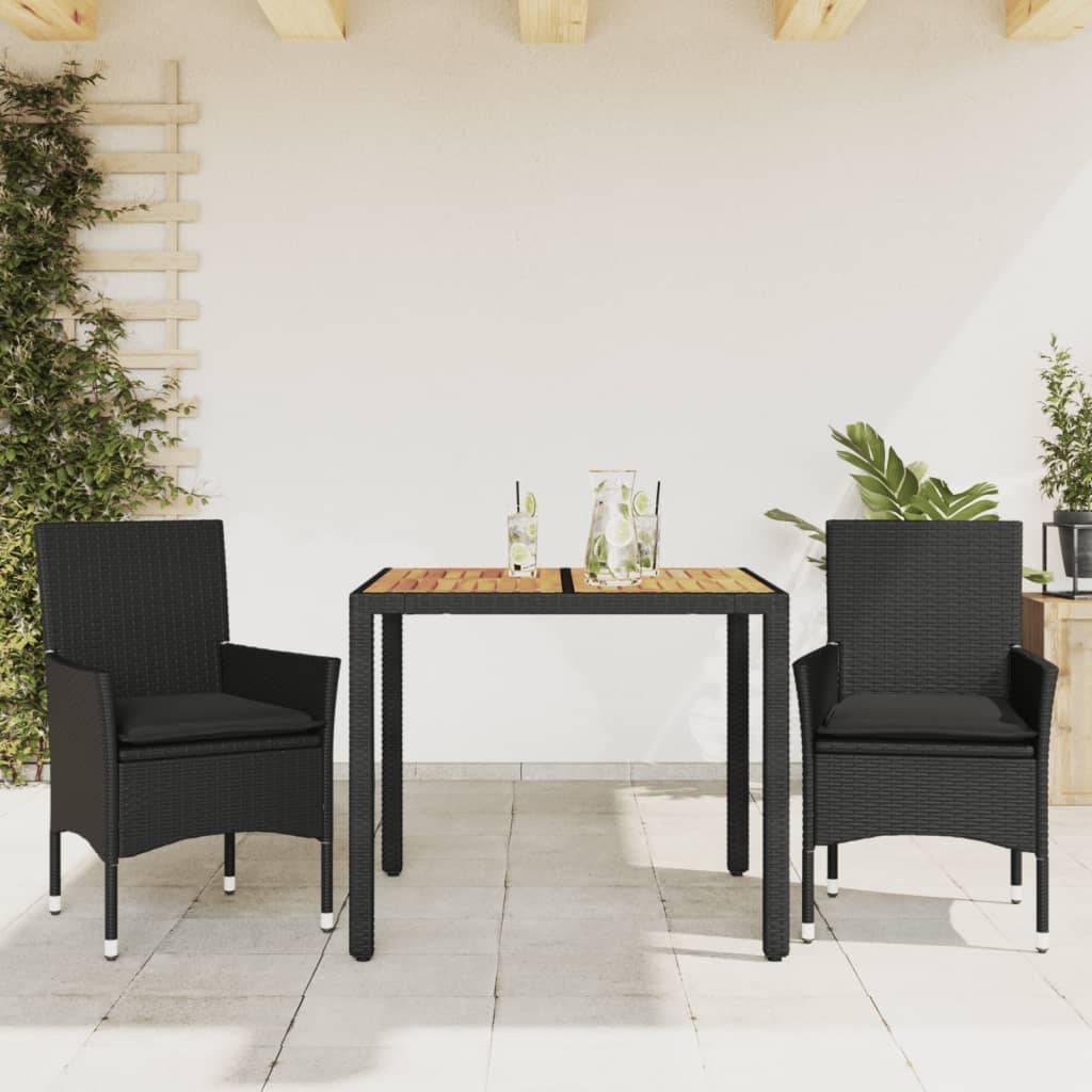 Maison Chic - Ensemble de 3 pcs table de jardin et chaises avec coussins - mobilier de jardin noir rotin acacia-JU2583 - Image 2