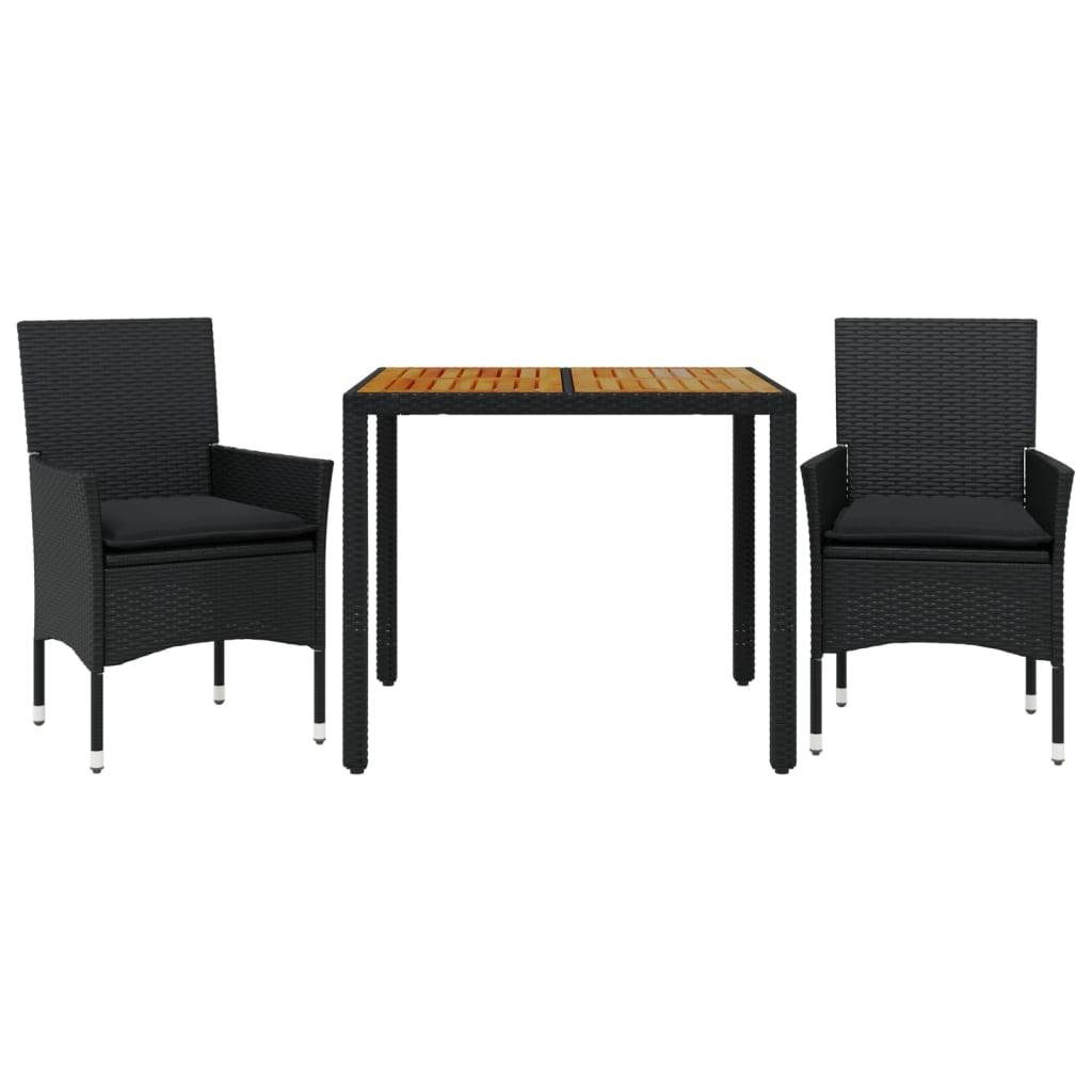 Maison Chic - Ensemble de 3 pcs table de jardin et chaises avec coussins - mobilier de jardin noir rotin acacia-JU2583 - Image 1
