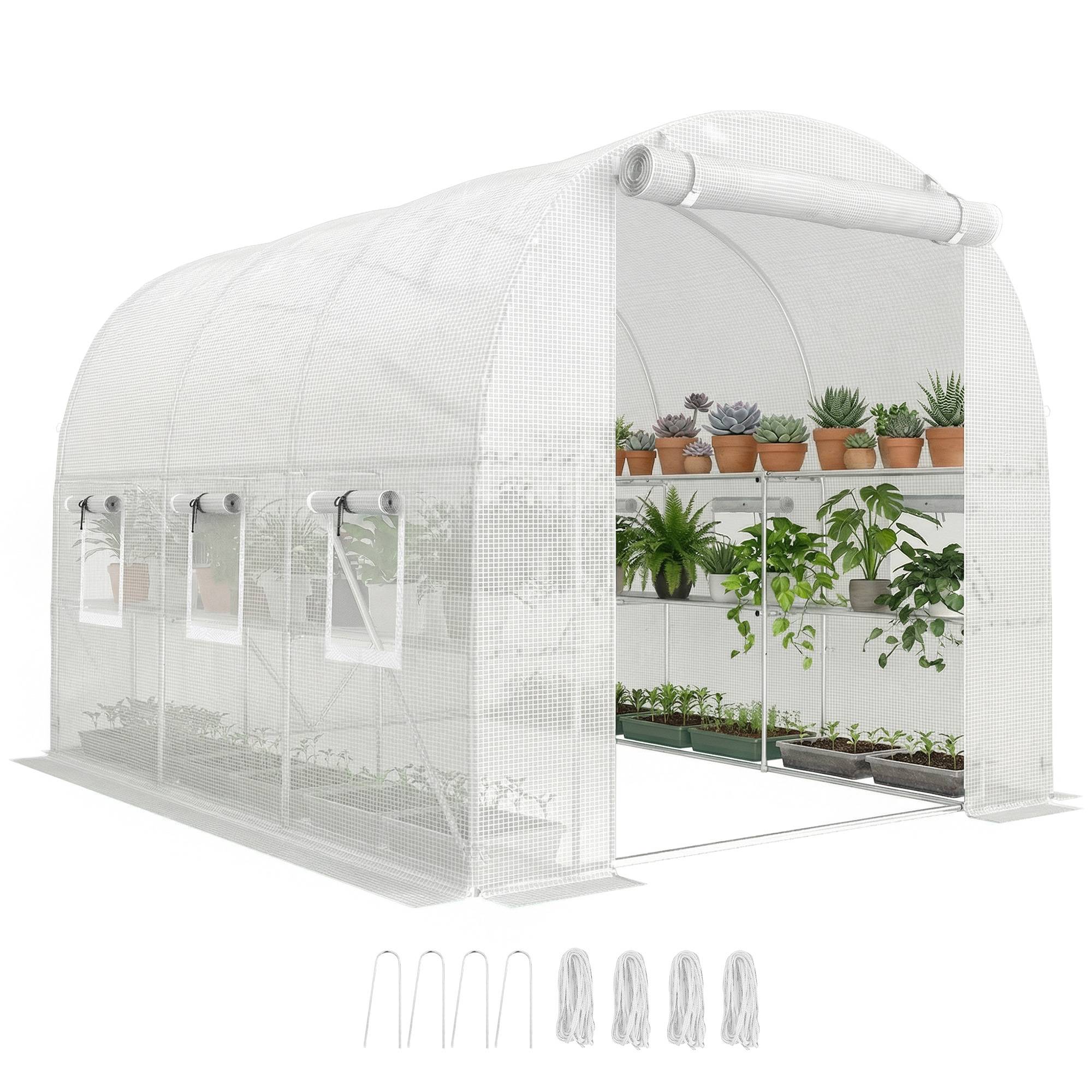Serre aluminium 2,7x2x2 m avec étagères enroulables, porte zip, filet et poteaux de support - Image 1