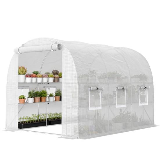 Serre aluminium 2,7x2x2 m avec étagères enroulables, porte zip, filet et poteaux de support - Image 2