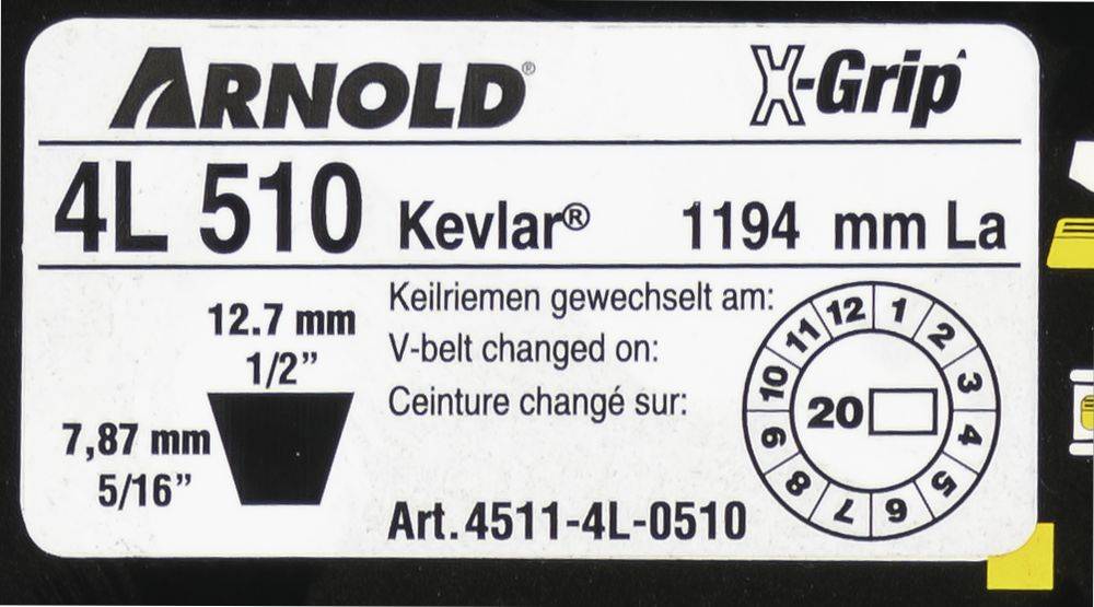 Arnold - Courroie trapézoïdale X-Grip V de type 4L510 Arnold - Imagen 2