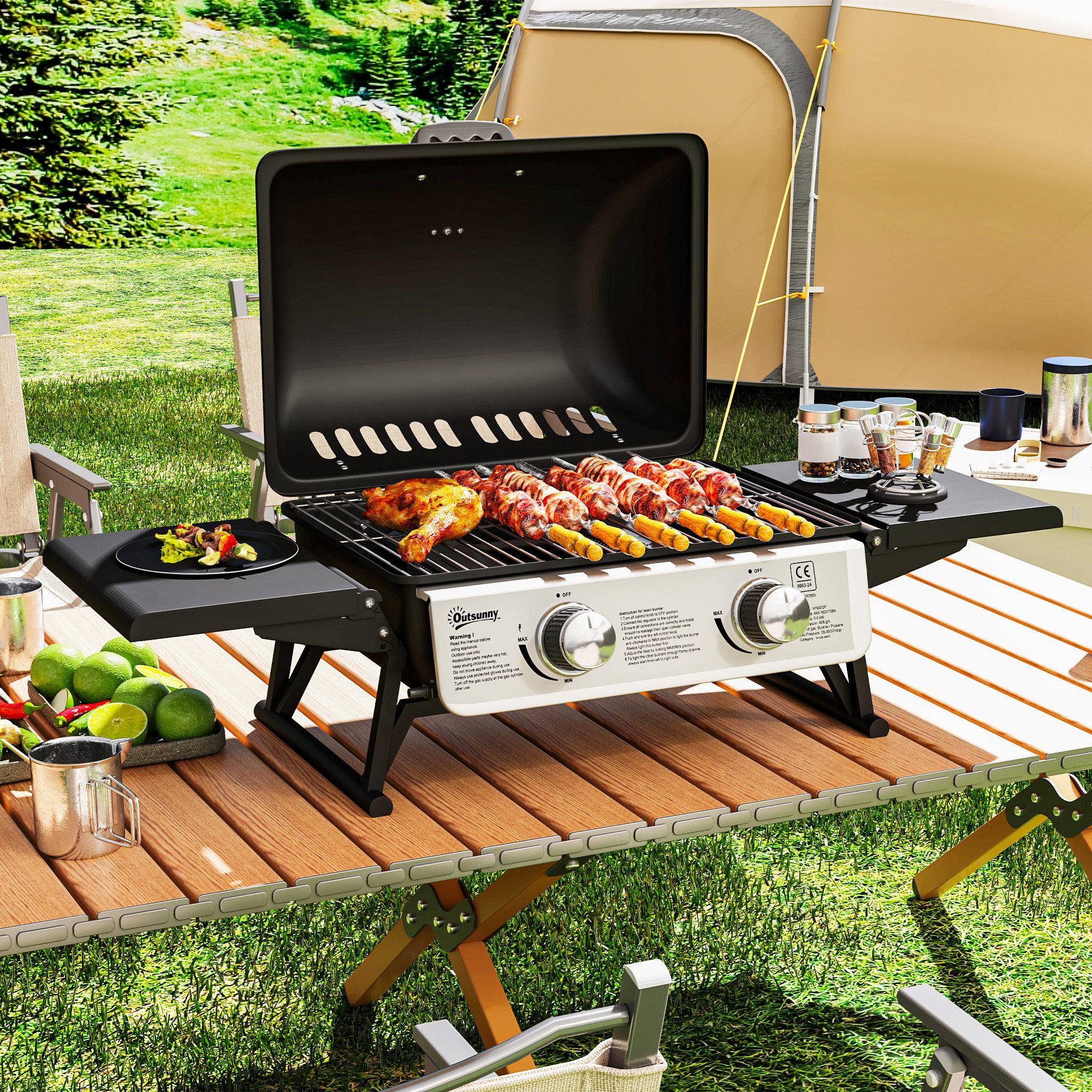 Barbecue gaz de table acier noir 101 x 48 x 41 cm - PANGIVO - Image 4
