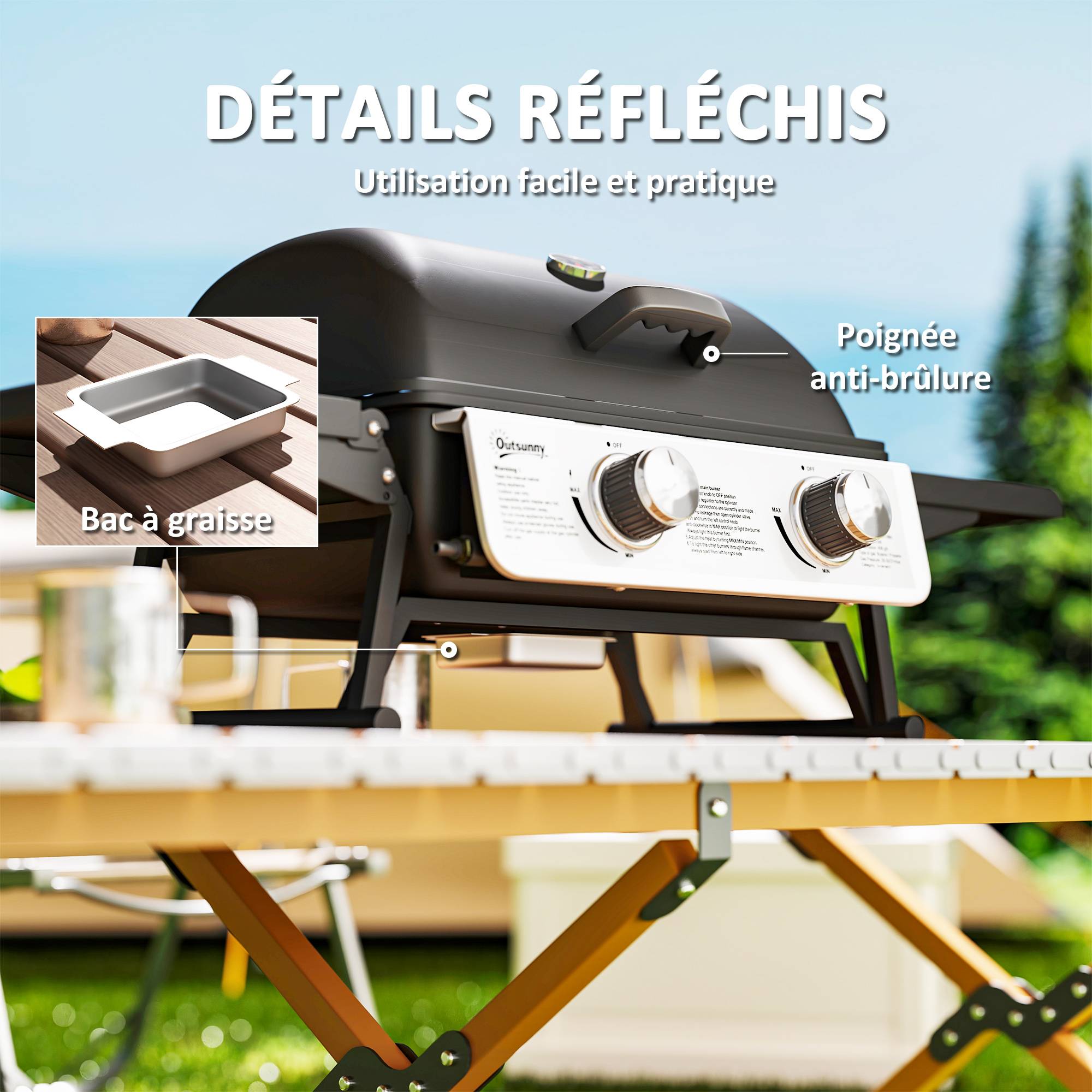 Barbecue gaz de table acier noir 101 x 48 x 41 cm - PANGIVO - Image 9