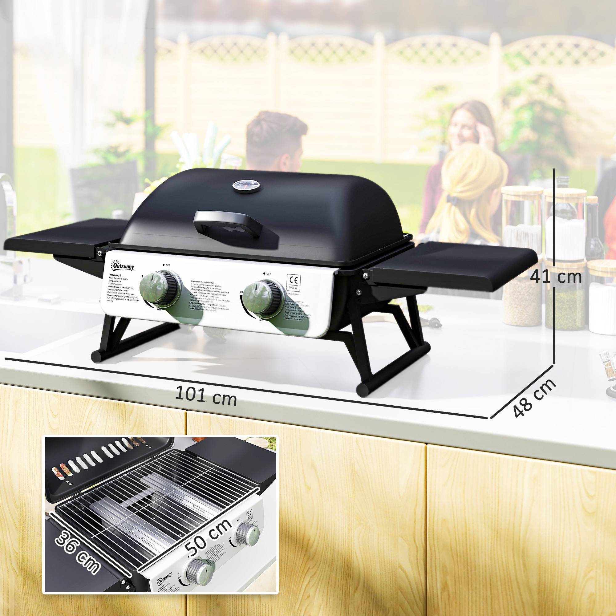 Barbecue gaz de table acier noir 101 x 48 x 41 cm - PANGIVO - Image 5
