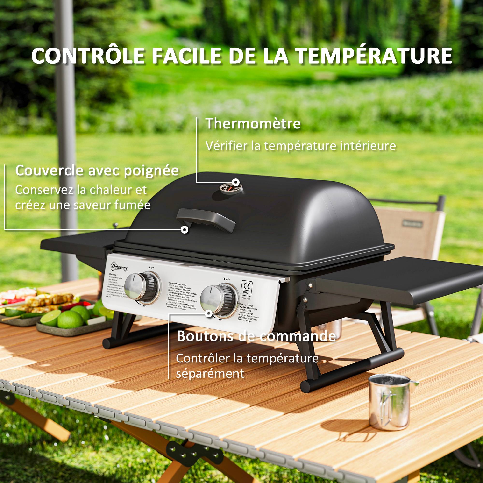 Barbecue gaz de table acier noir 101 x 48 x 41 cm - PANGIVO - Image 8