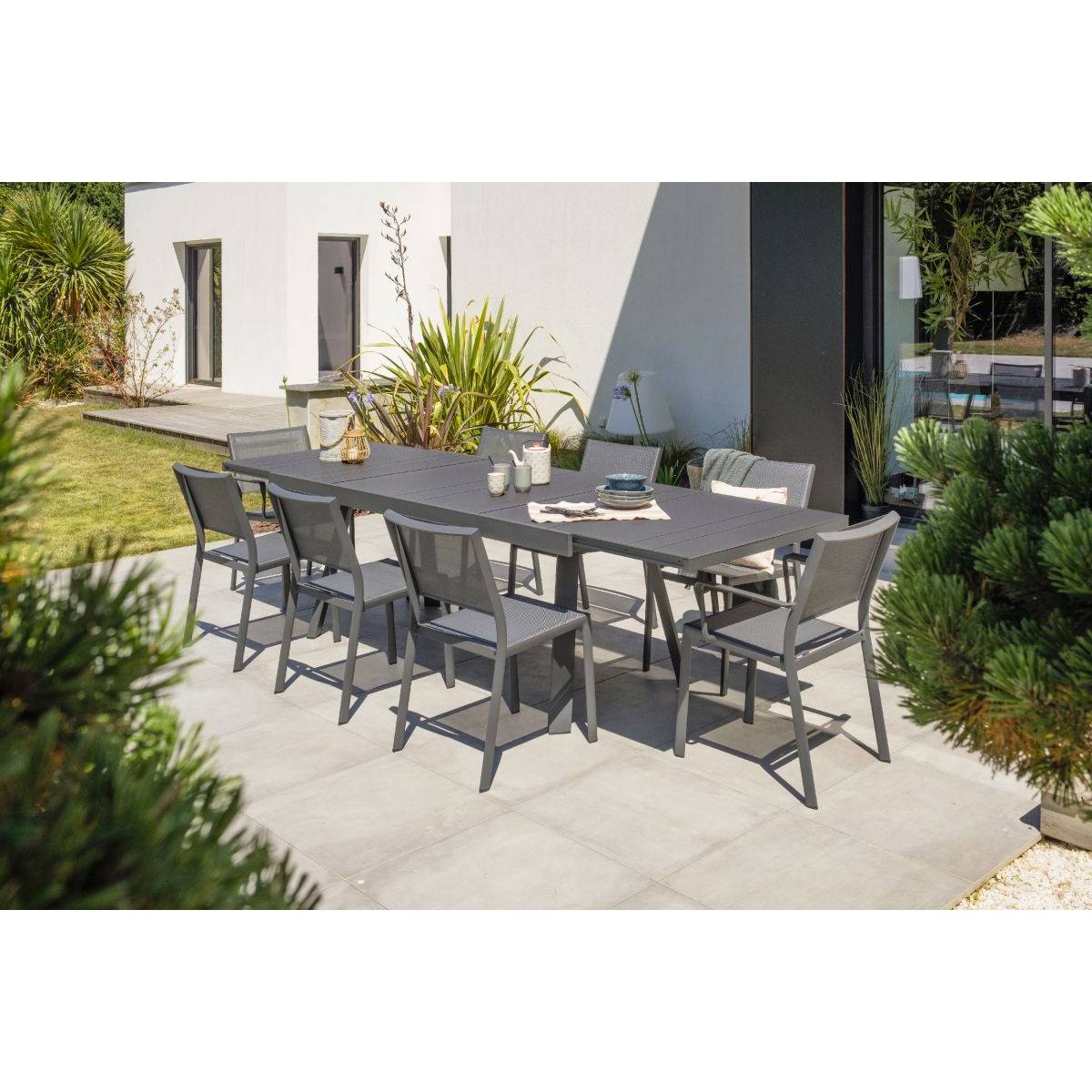Dcb Garden - Chaise de jardin empilable en aluminium et toile plastifiée - Gris anthracite - STOCKHOLM - Image 6