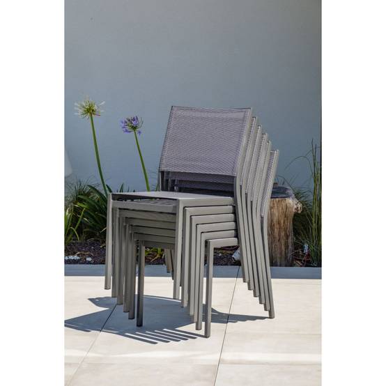 Dcb Garden - Chaise de jardin empilable en aluminium et toile plastifiée - Gris anthracite - STOCKHOLM - Image 5