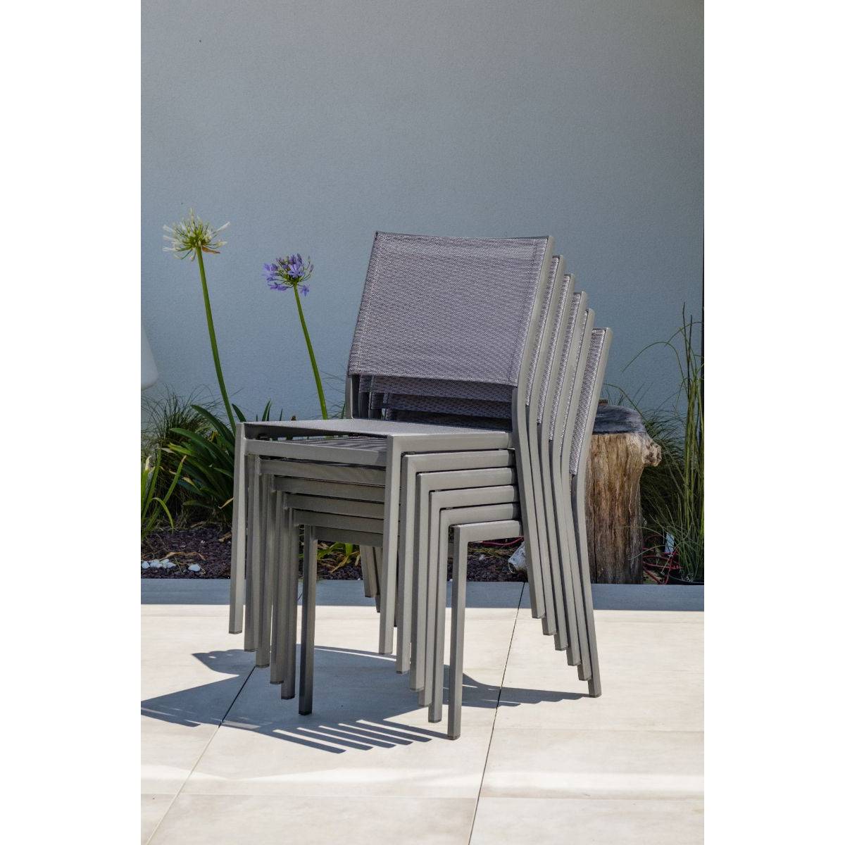Dcb Garden - Chaise de jardin empilable en aluminium et toile plastifiée - Gris anthracite - STOCKHOLM - Image 5