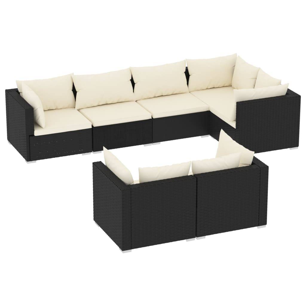 Helloshop26 - Salon de jardin meuble d'extérieur ensemble de mobilier 7 pièces avec coussins noir résine tressée - Imagen 1