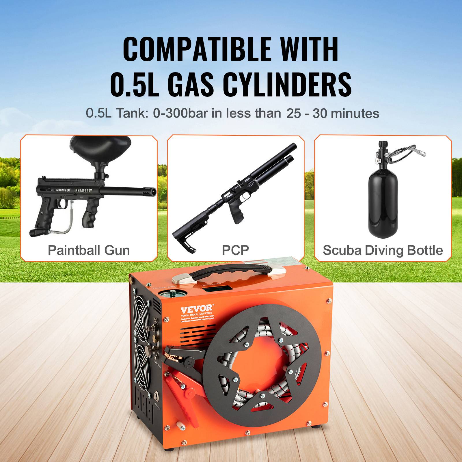 VEVOR Compresseur PCP portable 30 MPa convertisseur integre arret auto 12V 230V sans huile. - Image 5