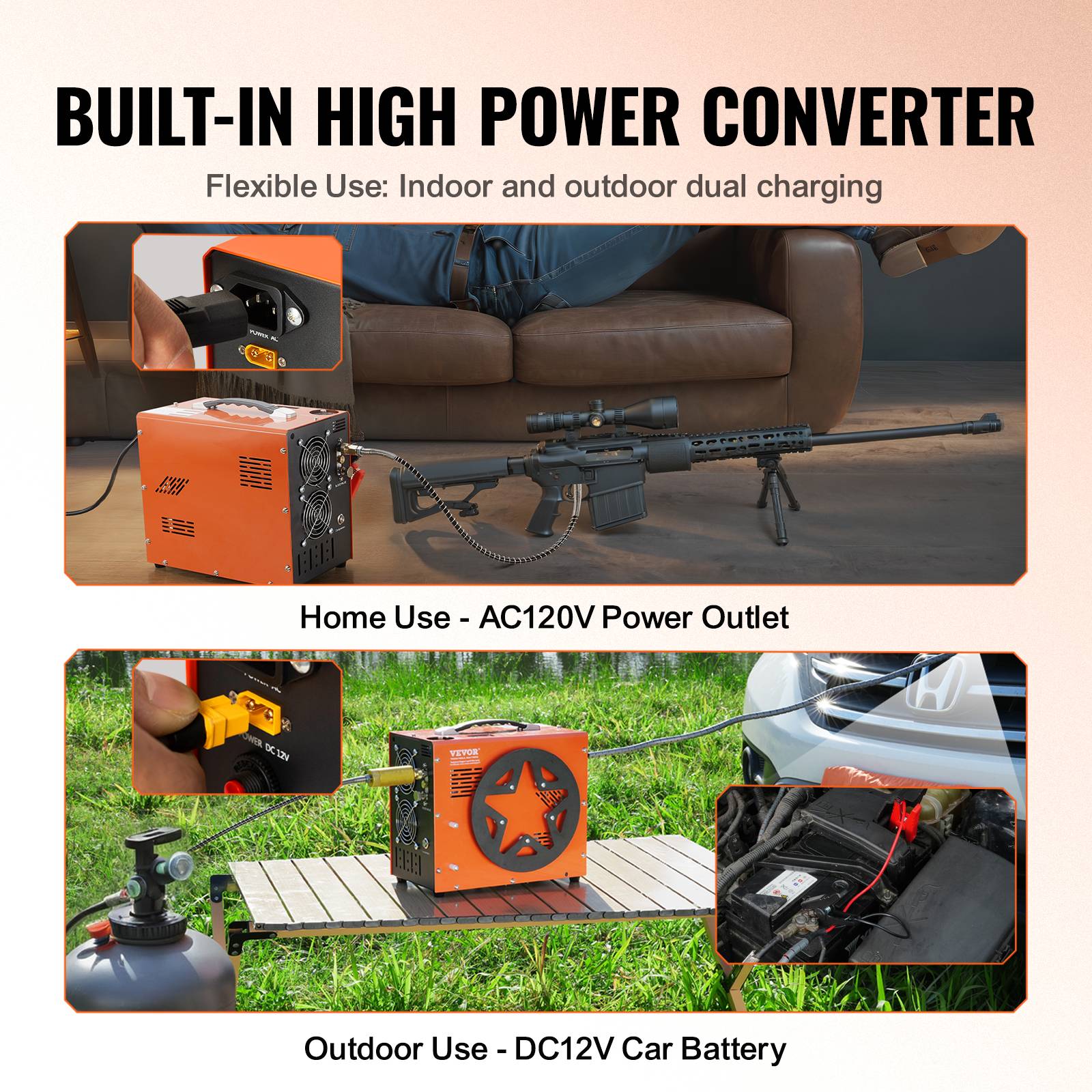 VEVOR Compresseur PCP portable 30 MPa convertisseur integre arret auto 12V 230V sans huile. - Image 4