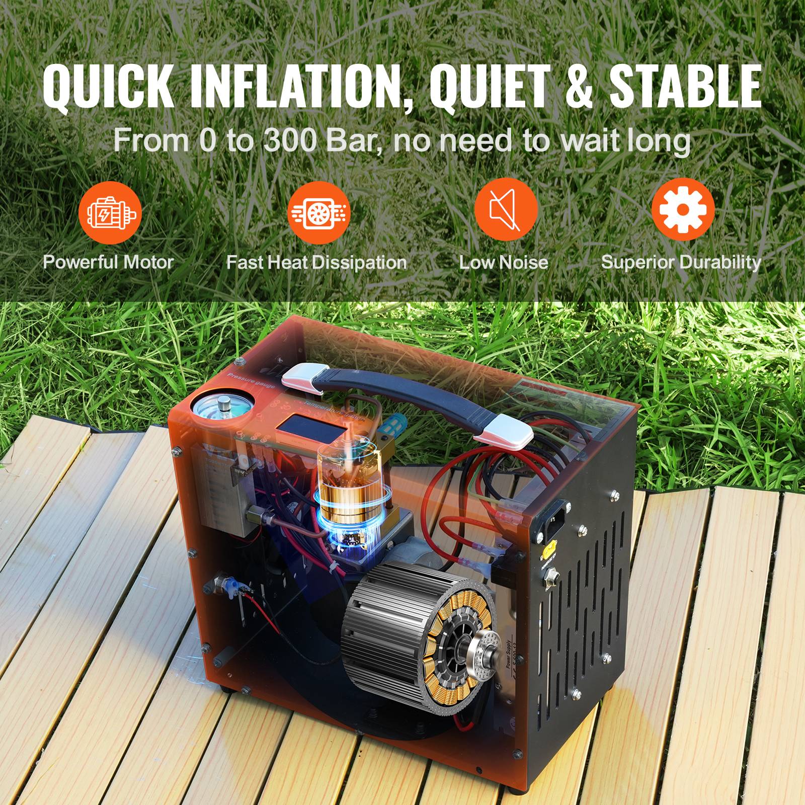 VEVOR Compresseur PCP portable 30 MPa convertisseur integre arret auto 12V 230V sans huile. - Image 3