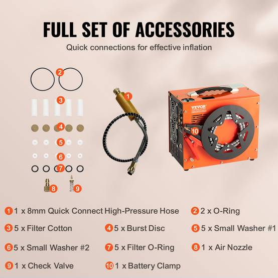 VEVOR Compresseur PCP portable 30 MPa convertisseur integre arret auto 12V 230V sans huile. - Image 6