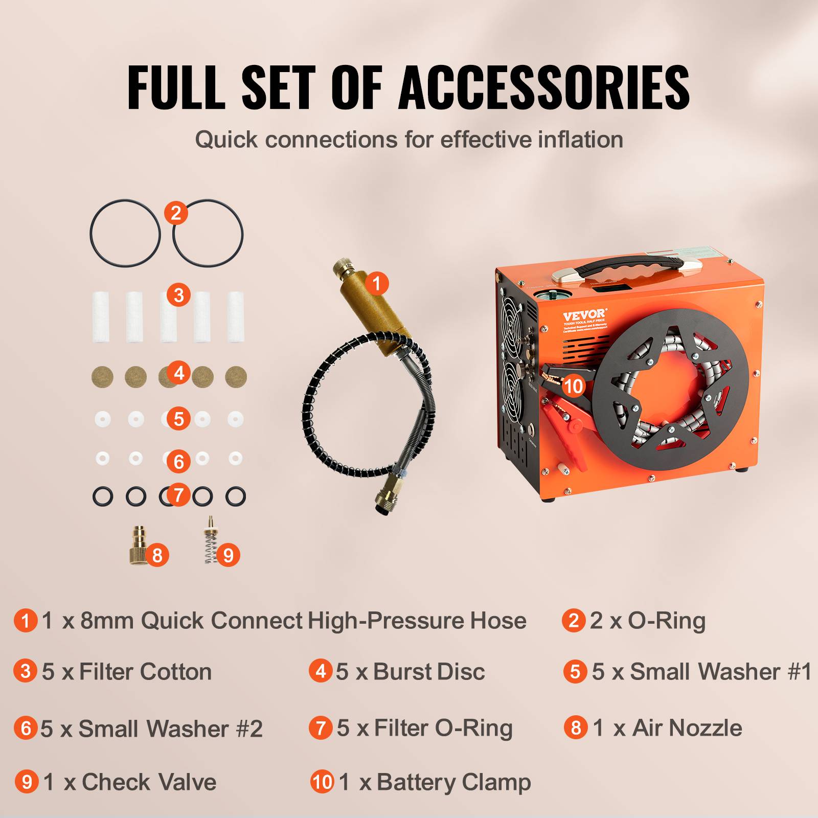 VEVOR Compresseur PCP portable 30 MPa convertisseur integre arret auto 12V 230V sans huile. - Image 6