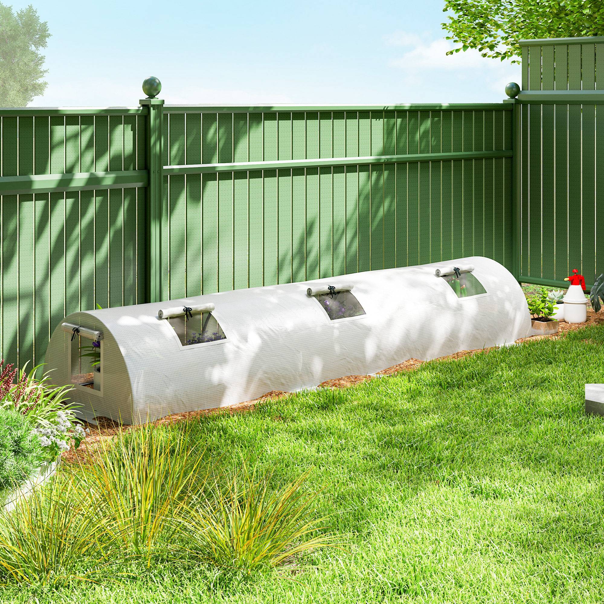 Sans Marque - Serre tunnel aluminium fenêtre filet UV film plastique 300x80x45 cm blanche - Image 4