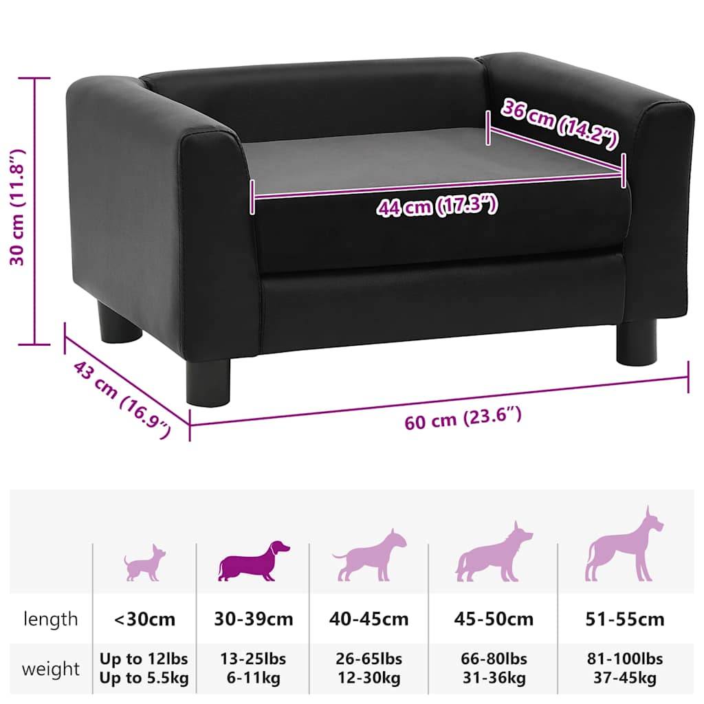 Vidaxl - Canapé pour chien Noir 60x43x30 cm Peluche et similicuir vidaXL 170960 - Imagen 3