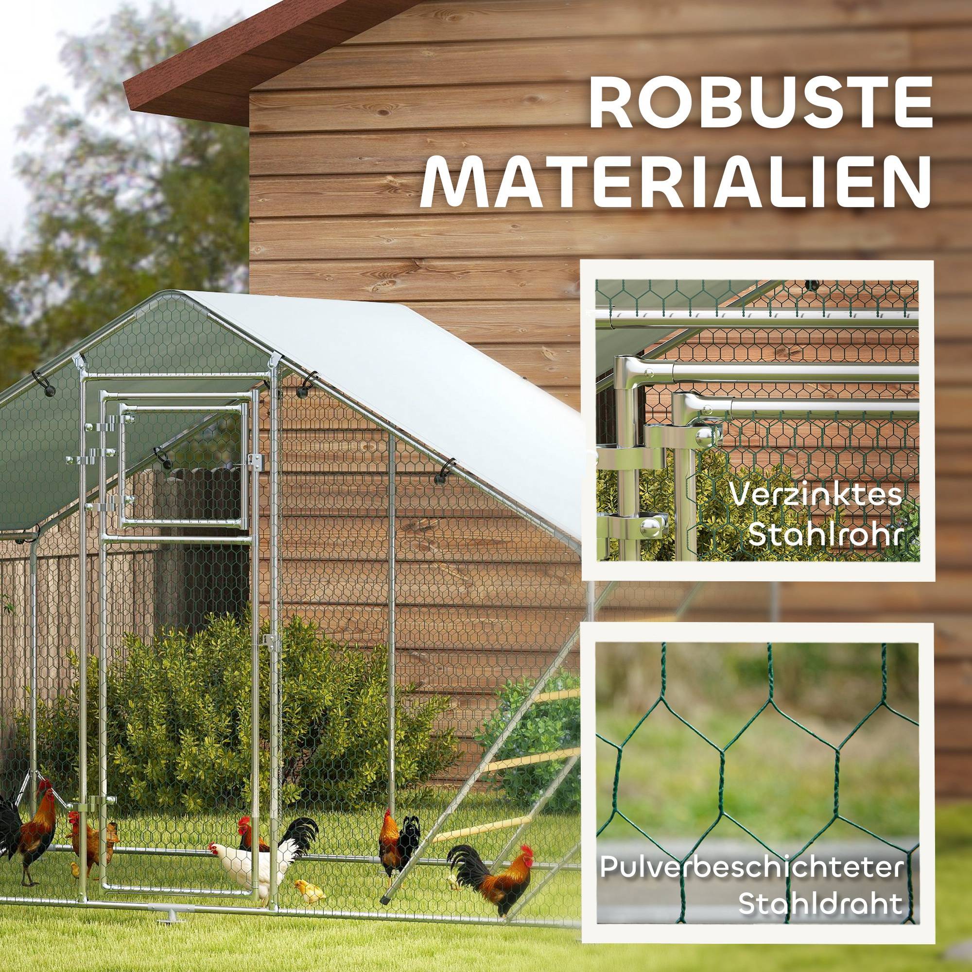 Enclos Poulailler Acier Galvanisé 6m² pour 6-8 Poules Parc Extérieur Bâche Toit 3x2m - ComfortXL Pet Living - Image 6