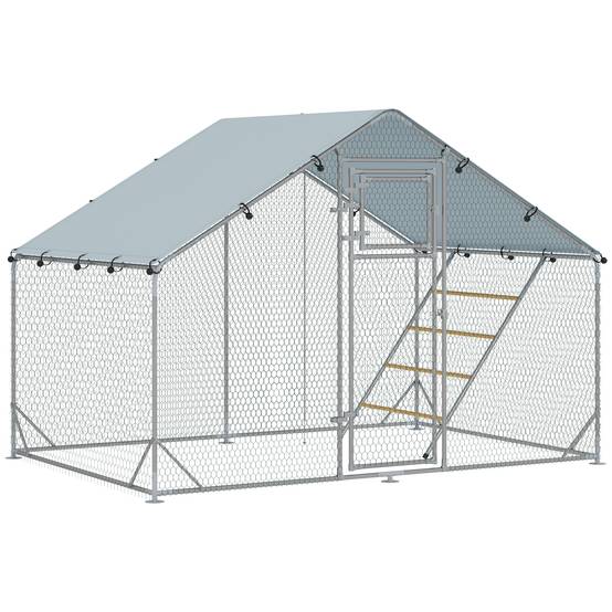 Enclos Poulailler Acier Galvanisé 6m² pour 6-8 Poules Parc Extérieur Bâche Toit 3x2m - ComfortXL Pet Living - Image 1