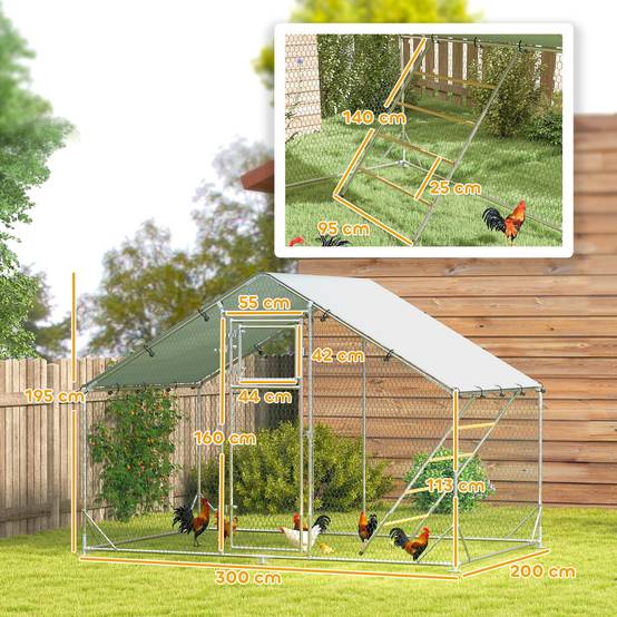Enclos Poulailler Acier Galvanisé 6m² pour 6-8 Poules Parc Extérieur Bâche Toit 3x2m - ComfortXL Pet Living - Image 3