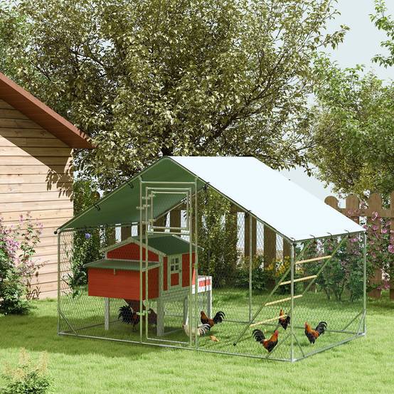 Enclos Poulailler Acier Galvanisé 6m² pour 6-8 Poules Parc Extérieur Bâche Toit 3x2m - ComfortXL Pet Living - Image 2